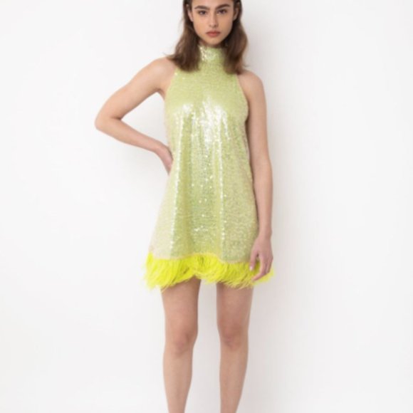 AMY LYNN - Esther Green Sequin Feather Trim Dress - Picture 3 of 3